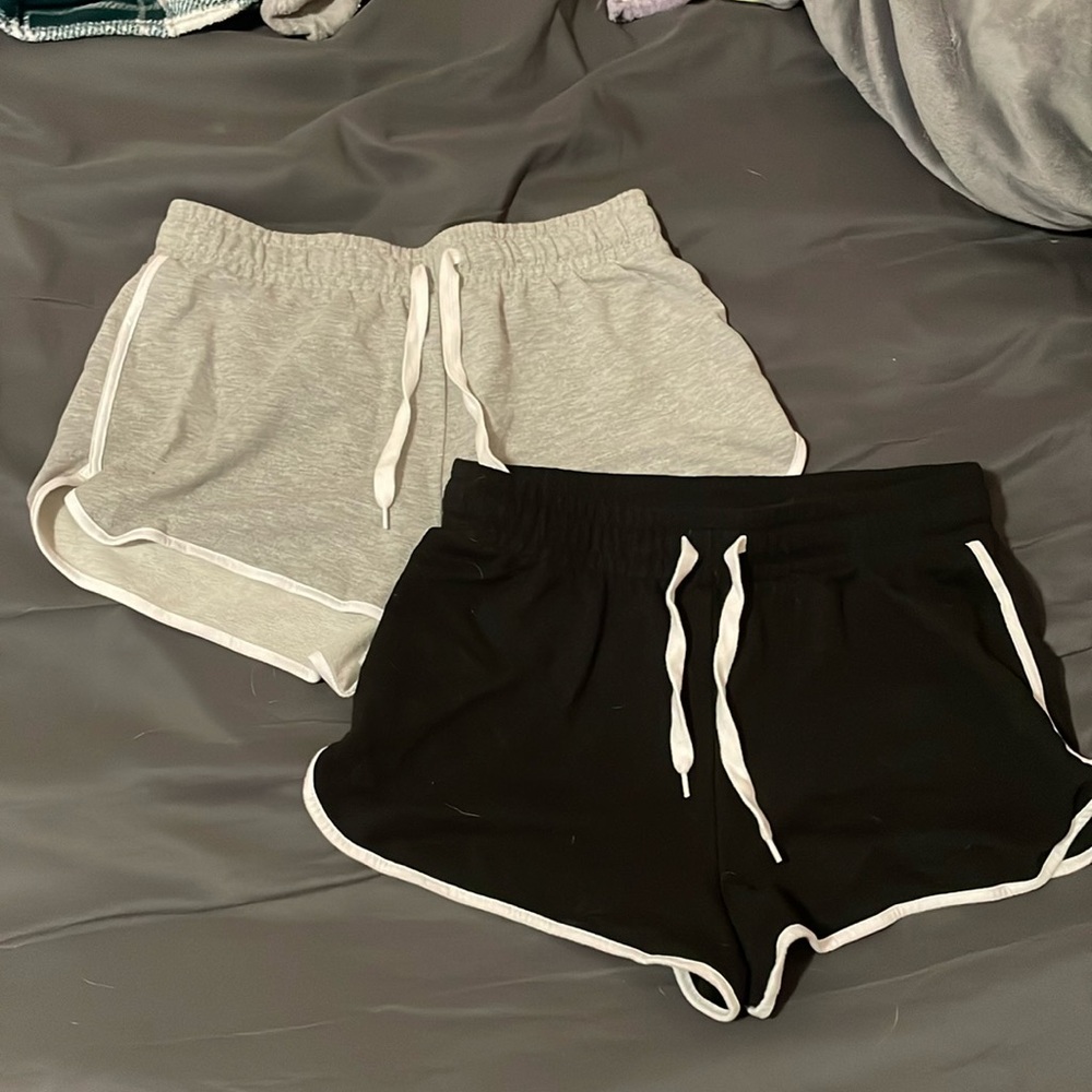 Forever 21 girls athletic shorts with drawstring, grey and black